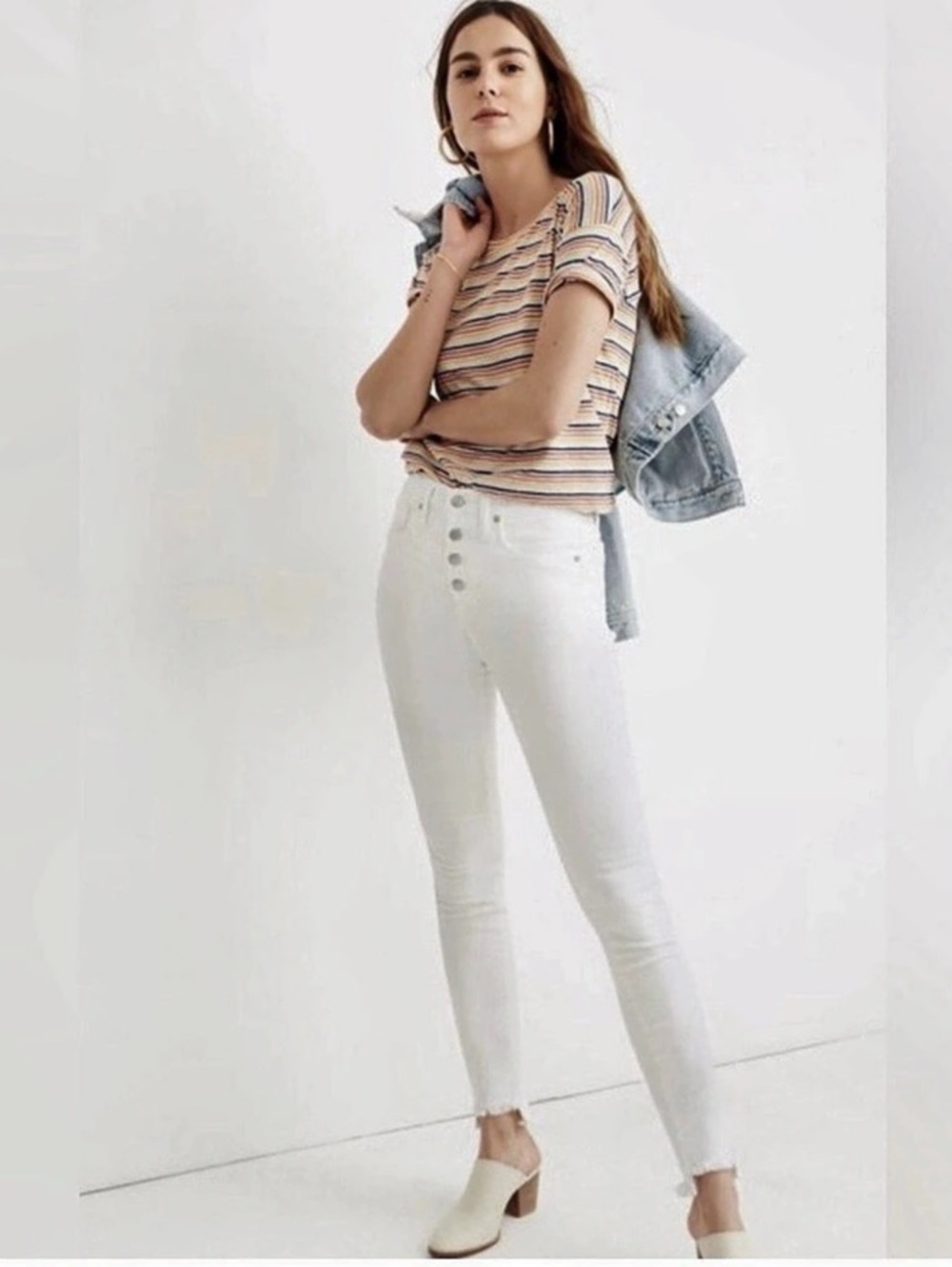 Madewell 10" High-Rise Skinny Crop Jeans in Pure White: Button-Front Edition
